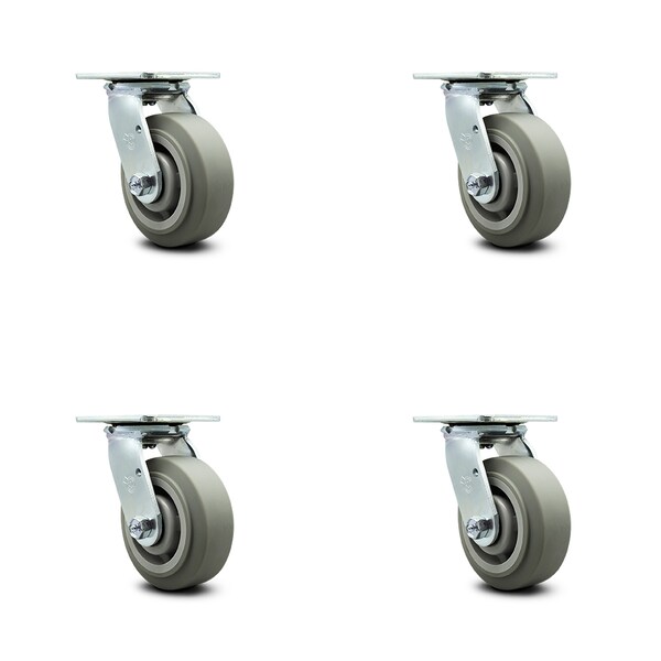 5 Inch Thermoplastic Rubber Swivel Caster Set with Ball Bearing and Swivel Lock